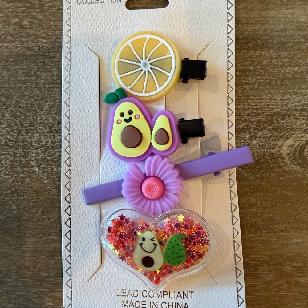 Set of 4 - Kids playful Avocado Hair Clips - Purple